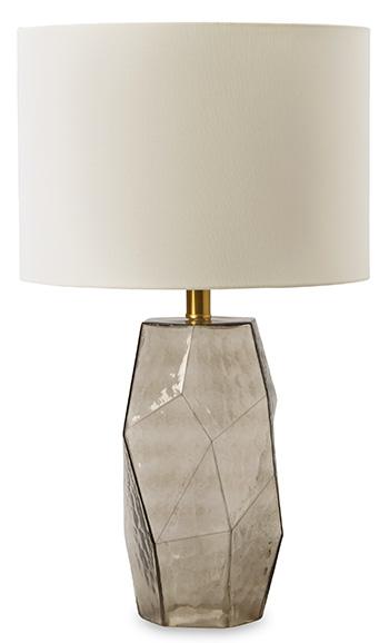 Ashley Furniture Taylow table lamp set featuring two modern lamps with fabric shades and sleek bases for stylish home lighting.