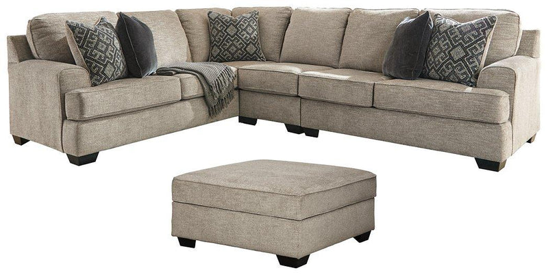 Ashley Bovarian Living Room Set featuring a sofa, loveseat, and armchair with plush upholstery and modern design.