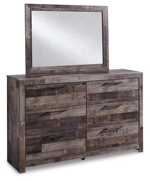 Ashley Furniture Derekson dresser and mirror set, featuring a stylish wood dresser with a matching mirror for bedroom decor.