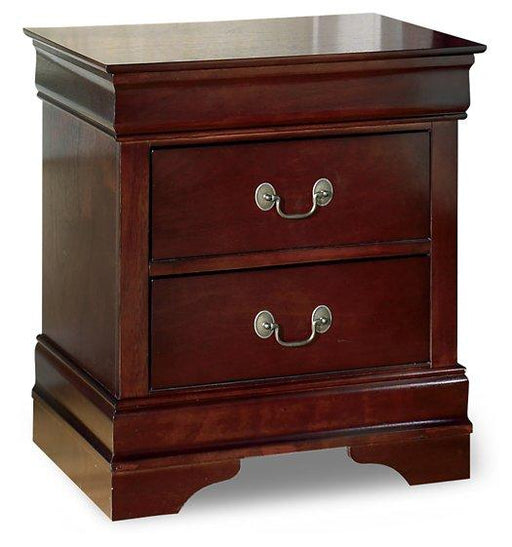 Ashley Furniture Alisdair Nightstand with a dark wood finish, featuring a single drawer and open shelf for bedroom storage.