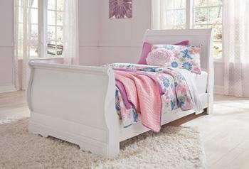 Ashley Furniture Anarasia Bedroom Set with matching bed frame, dresser, and nightstands in a modern bedroom setting.