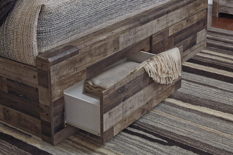 Ashley Furniture Derekson youth bed with six storage drawers, featuring a sturdy wooden frame and spacious storage solutions.