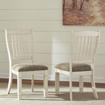Ashley Furniture Bolanburg dining chair with upholstered seat and back, wooden legs, and a modern, stylish design.