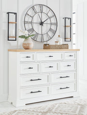 Ashbryn dresser by Ashley Furniture featuring a modern design with multiple drawers and a sleek wood finish.