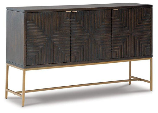 Ashley Furniture Elinmore Accent Cabinet with wood finish and decorative handles, showcasing a stylish storage piece for living spaces