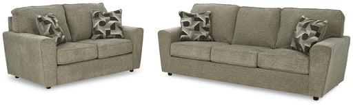 Ashley Furniture Cascilla living room set with sofa, loveseat, and armchair in a modern, comfortable design.