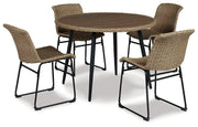 Outdoor dining set by Ashley Furniture featuring a table and chairs for patio or backyard use.
