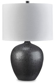 Ashley Furniture Ladstow table lamp set featuring two stylish lamps with neutral shades and modern bases, ideal for living room decor.