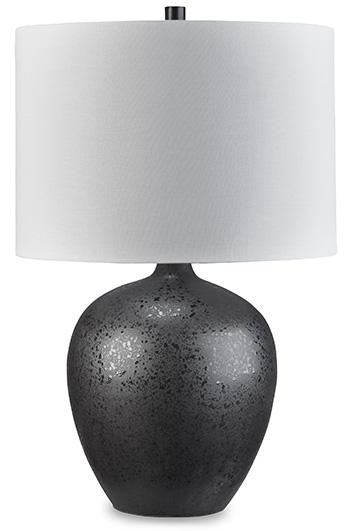 Ashley Furniture Ladstow table lamp set featuring two stylish lamps with neutral shades and modern bases, ideal for living room decor.