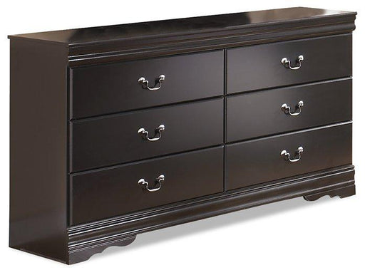 Ashley Furniture Huey Vineyard Dresser with six drawers and dark wood finish, showcasing sleek modern bedroom storage.