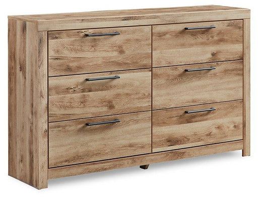 Ashley Hyanna Dresser with six drawers, dark wood finish, sleek modern design, and metal hardware for bedroom storage.