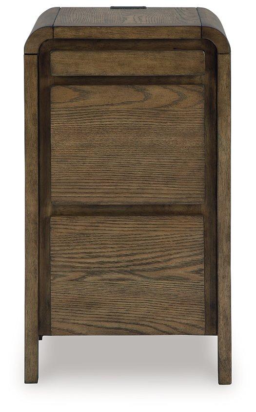 Ashley Furniture Jensworth accent table with a wooden top and metal legs, ideal for living room or bedroom decor.