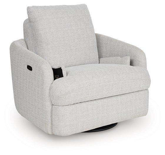 Ashley Furniture Alainmont Next-Gen Nuvella swivel power recliner accent chair with plush cushioning and modern design.