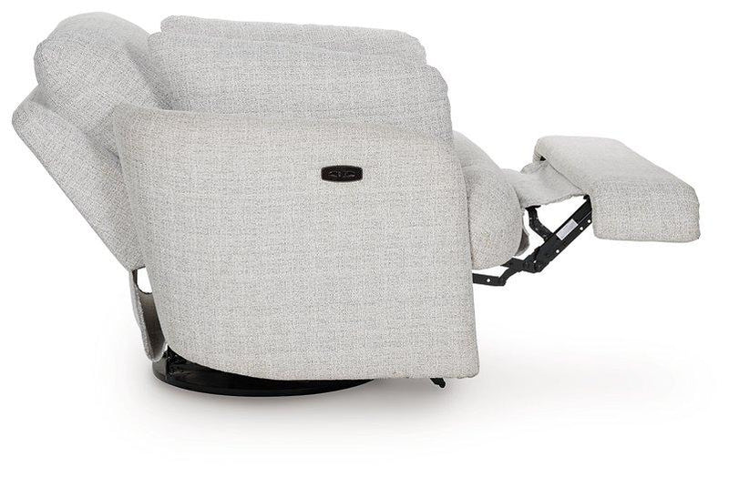 Ashley Furniture Alainmont Next-Gen Nuvella swivel power recliner accent chair with plush upholstery and modern design.