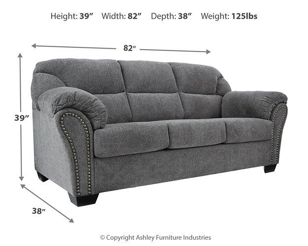 Ashley Furniture Allmaxx sofa with plush cushions and sleek fabric upholstery in a contemporary living room setting.