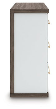 Ashley Furniture Kendanport dresser with sleek wood finish and multiple drawers, shown from the side view.