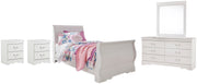 Ashley Furniture Anarasia bedroom set with a bed, nightstands, and dresser in a spacious, stylish bedroom scene.