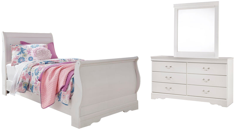 Ashley Furniture Anarasia bedroom set featuring a bed, nightstands, and dresser in a stylish, coordinated bedroom furniture design.