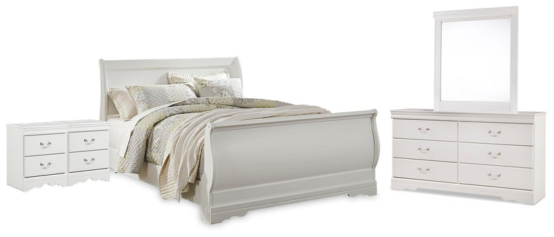 Ashley Furniture Anarasia bedroom set with matching bed, dresser, and nightstands in a modern, elegant design.