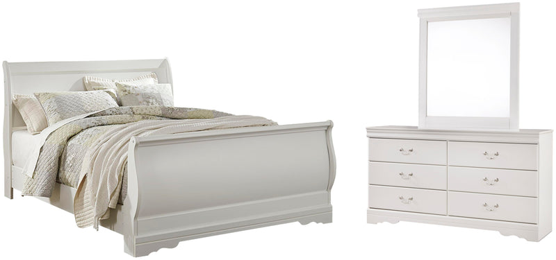 Ashley Furniture Anarasia bedroom set featuring a stylish bed frame, matching nightstands, and dresser with modern design elements.