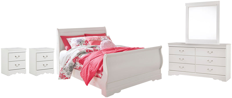 Ashley Furniture Anarasia bedroom set featuring a bed, nightstands, and dresser with elegant wood finish and classic design.