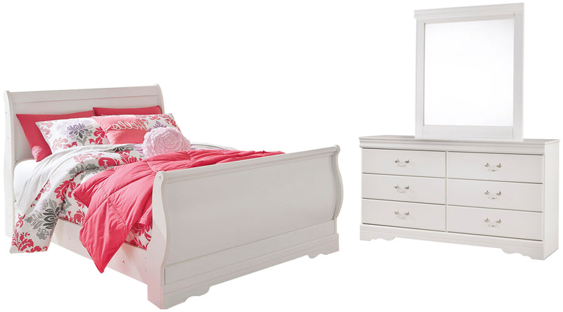 Ashley Furniture Anarasia bedroom set with a queen-sized bed, matching nightstands, and a dresser in a modern, elegant design.