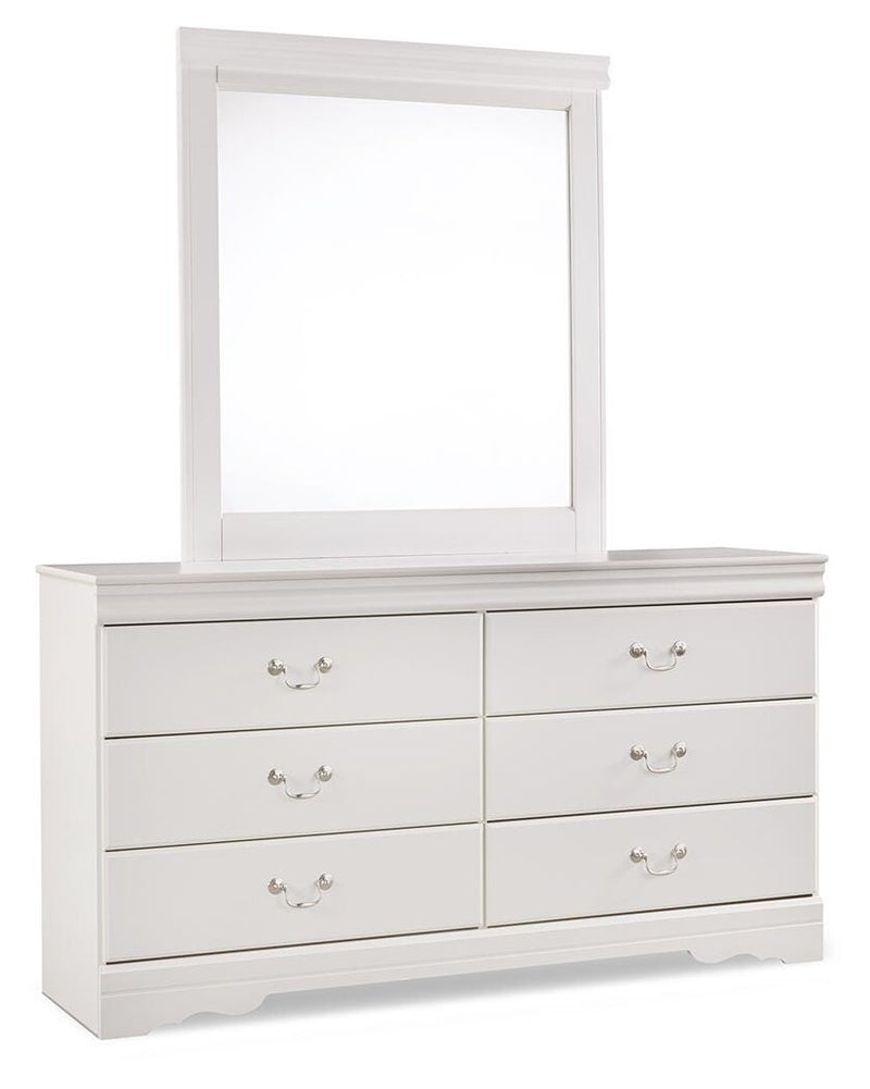 Ashley Furniture Anarasia bedroom set with a modern bed frame, matching nightstands, and a stylish dresser in a contemporary bedroom setup.
