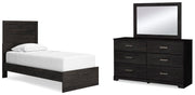 Ashley Furniture Belachime bedroom set featuring a bed frame, matching nightstands, and dresser in a modern design.