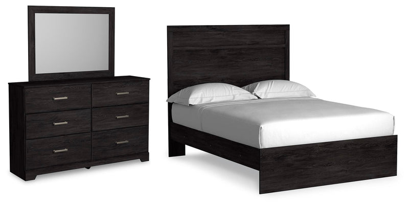 Ashley Furniture Belachime bedroom set with a bed frame, nightstands, and dresser in a modern, elegant bedroom design.
