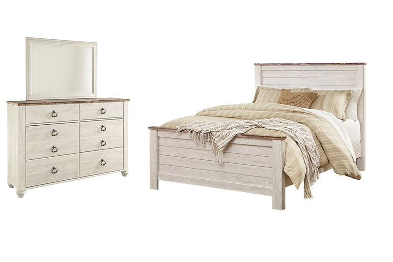Ashley Furniture Willowton bedroom set with matching bed, dresser, and nightstands in a modern wood finish.
