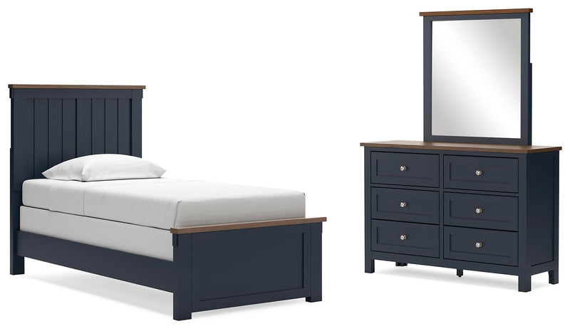 Ashley Furniture Landocken bedroom set with a bed, dresser, and nightstands in a modern bedroom arrangement.