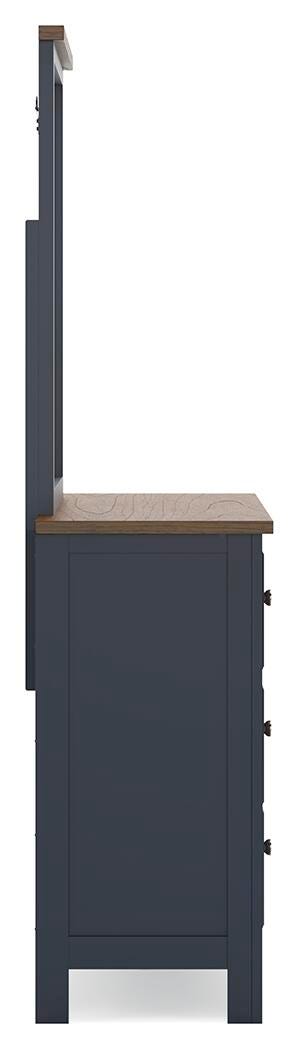 Ashley Furniture Landocken bedroom set with bed frame, nightstand, and dresser in a stylish bedroom arrangement.