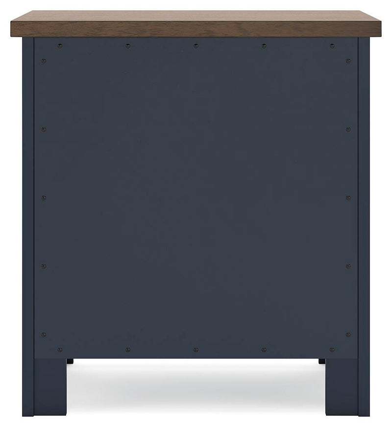 Ashley Furniture Landocken bedroom set with a bed, nightstands, and dresser in a modern bedroom layout.