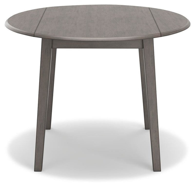 Ashley Furniture Shullden dining room set with a rectangular table and six upholstered chairs, shown from a front head-on view.