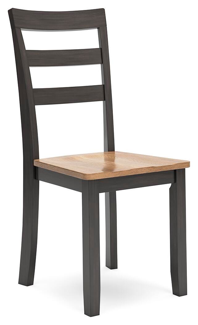 Ashley Furniture Gesthaven dining room set with a rectangular table and six upholstered chairs, shown from an angled side view.