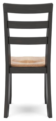Ashley Furniture Gesthaven dining room set with a wooden table and matching chairs, shown from the back angle.