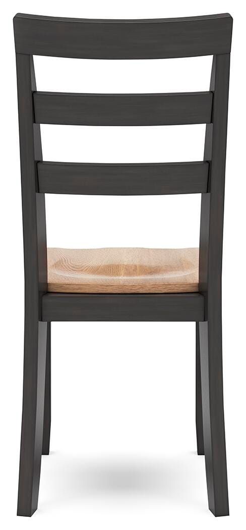 Ashley Furniture Gesthaven dining room set with a wooden table and matching chairs, shown from the back angle.