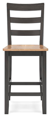 Ashley Furniture Gesthaven dining room set with a round table and upholstered chairs in a modern kitchen setting.