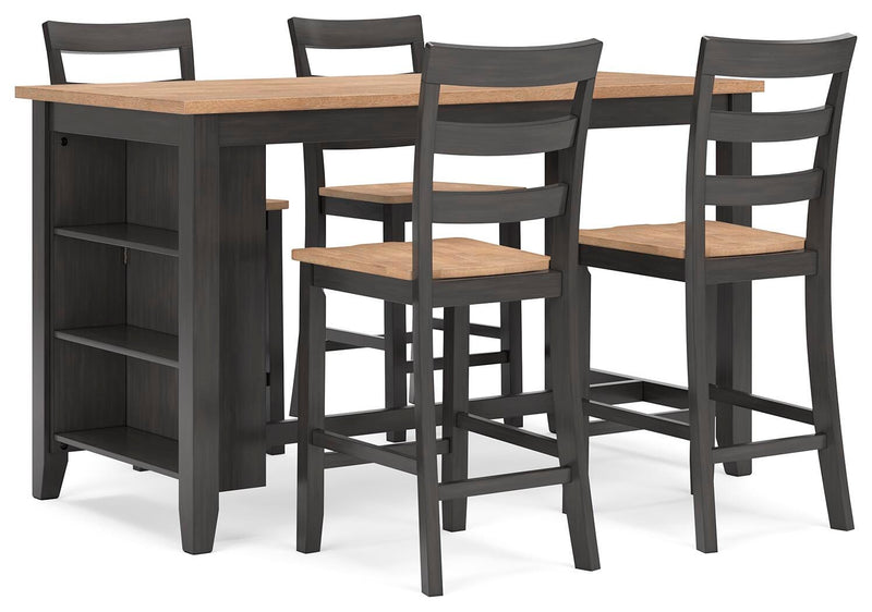 Ashley Furniture Gesthaven dining room set with a wooden table and six matching chairs, shown from an angled side view.