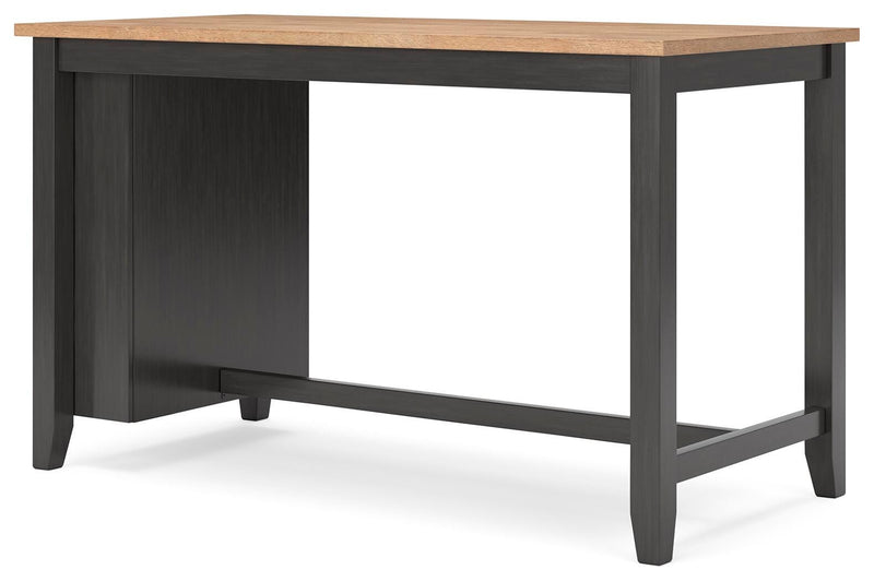 Ashley Furniture Gesthaven dining room set with a wooden table and six upholstered chairs, shown from an angled side view.