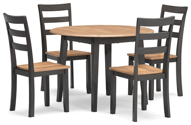 Ashley Furniture Gesthaven dining room set with a wooden table and matching chairs, shown from an angled side view.