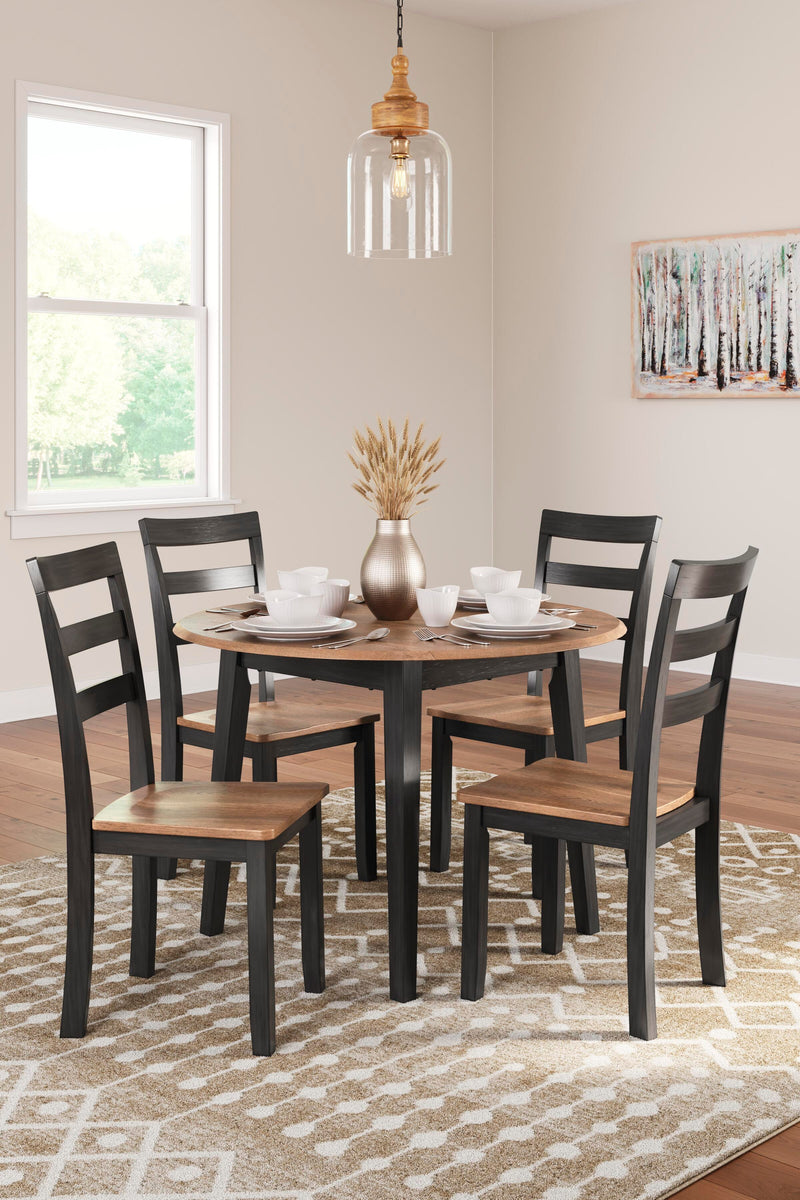 Ashley Furniture Gesthaven dining room set with a wooden table and six upholstered chairs, elegant and traditional in design.