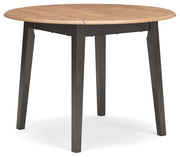 Ashley Furniture Gesthaven dining room set with a rectangular table and six upholstered chairs, shown from an angled view.
