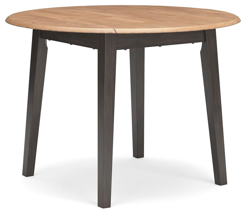 Ashley Furniture Gesthaven dining room set with a rectangular table and six upholstered chairs, shown from an angled view.
