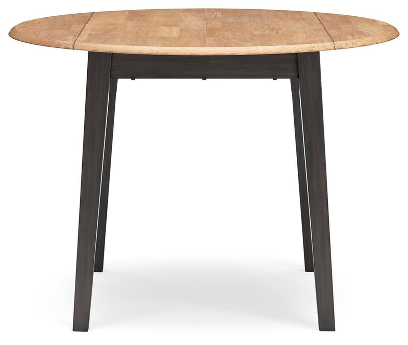 Ashley Furniture Gesthaven dining room set with a wooden table and matching chairs, shown from a head-on angle.