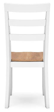 Ashley Furniture Gesthaven dining room set with a rectangular table and matching chairs, shown from the back in this image.