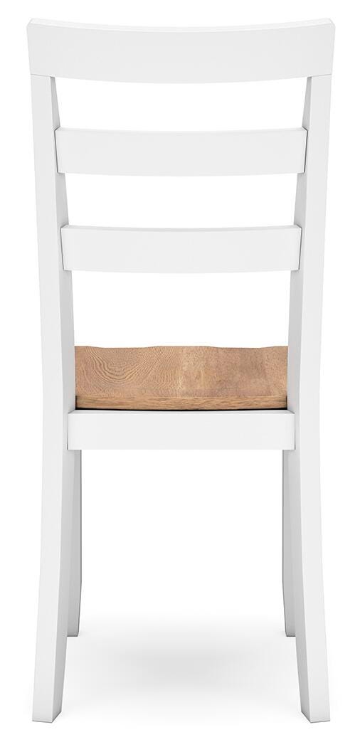 Ashley Furniture Gesthaven dining room set with a rectangular table and matching chairs, shown from the back in this image.