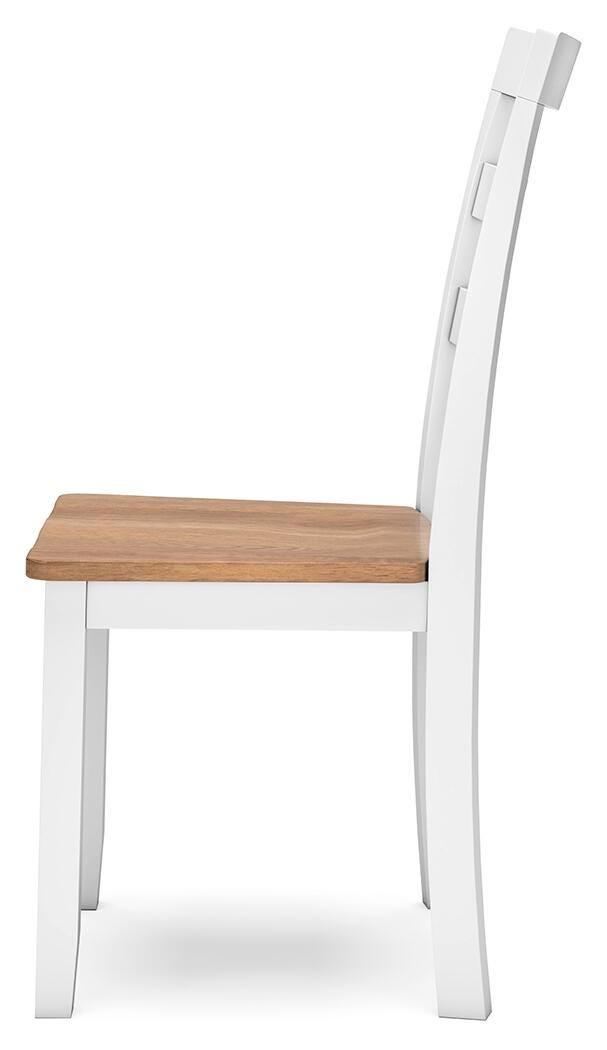 Ashley Furniture Gesthaven dining room set with a wooden table and matching chairs, shown from a side angle in a modern dining space.