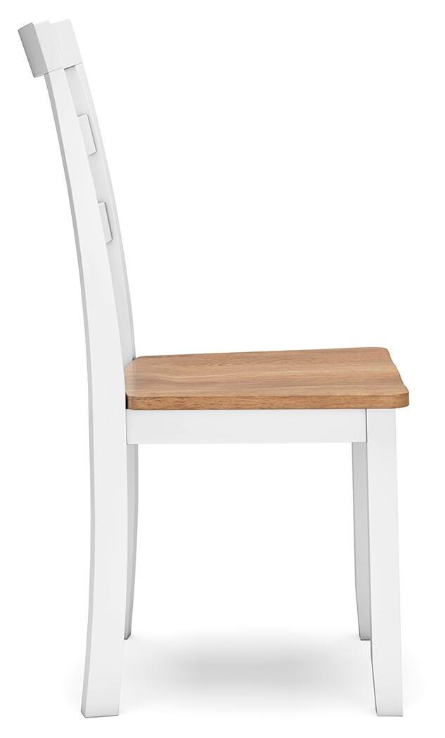 Ashley Furniture Gesthaven dining room set with a wooden table and matching chairs, shown from a side angle.