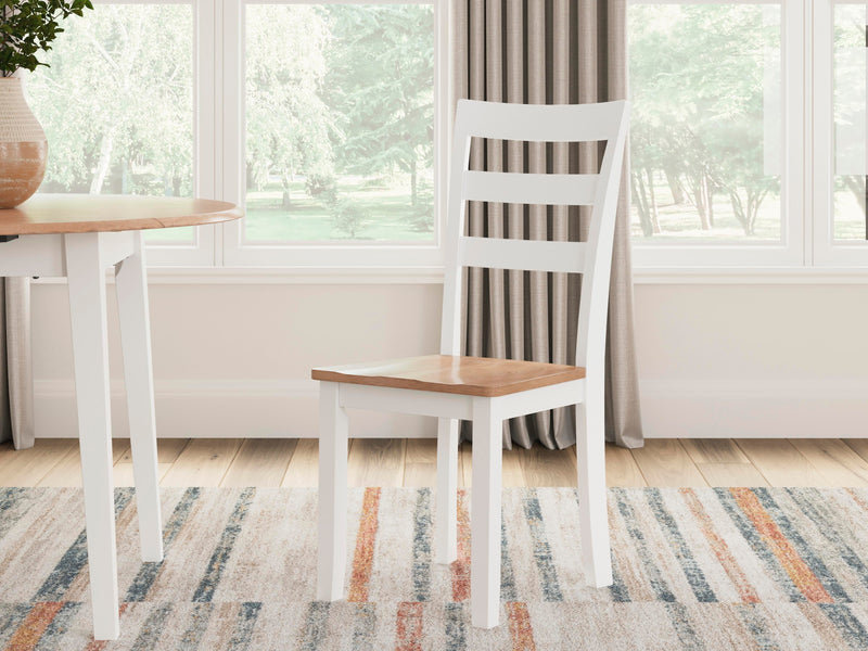 Ashley Furniture Gesthaven dining room set with a wooden table and six matching upholstered chairs, elegant and classic style.